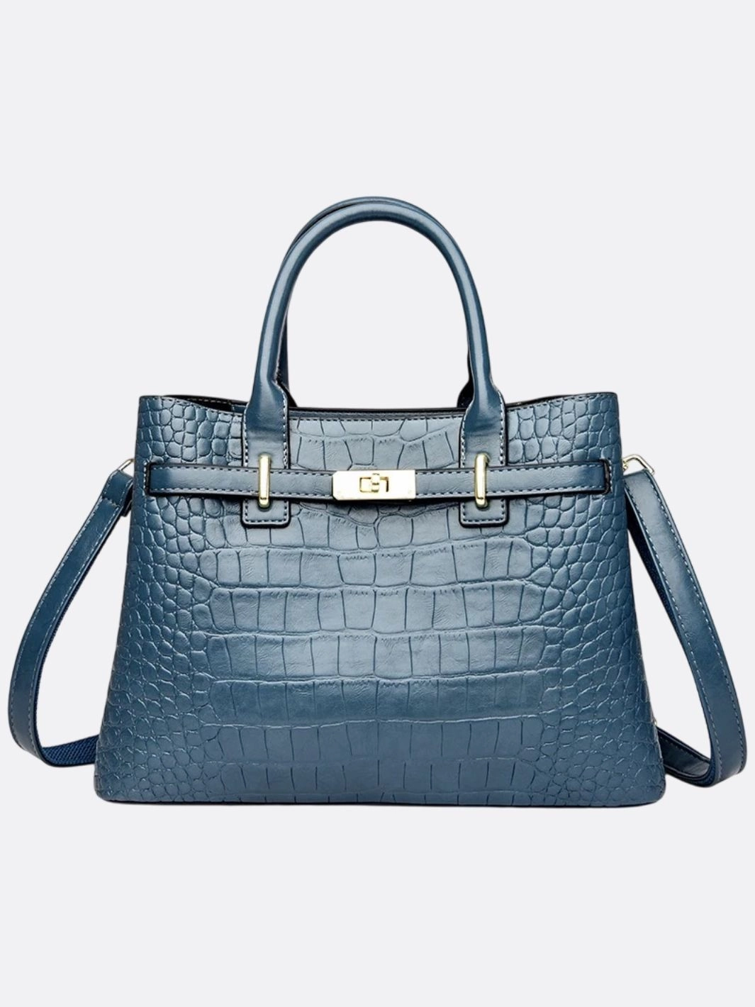 Modern Utility Trendy Look Valencia Croc-Embossed Leather Tote ?C Structured Top Handle Bag with Lock Detail