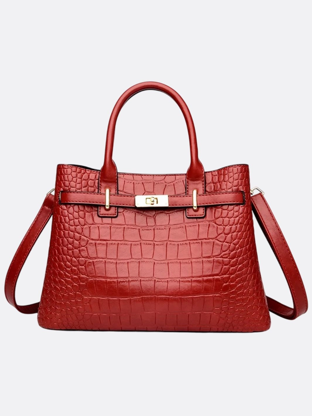 Valencia Croc-Embossed Leather Tote ?C Structured Top Handle Bag with Lock Detail Outdoor journey Urban Explorer