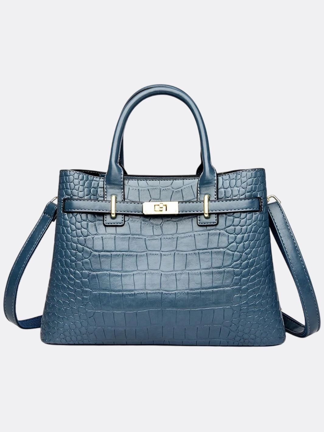 Signature Craft Valencia Croc-Embossed Leather Tote ?C Structured Top Handle Bag with Lock Detail