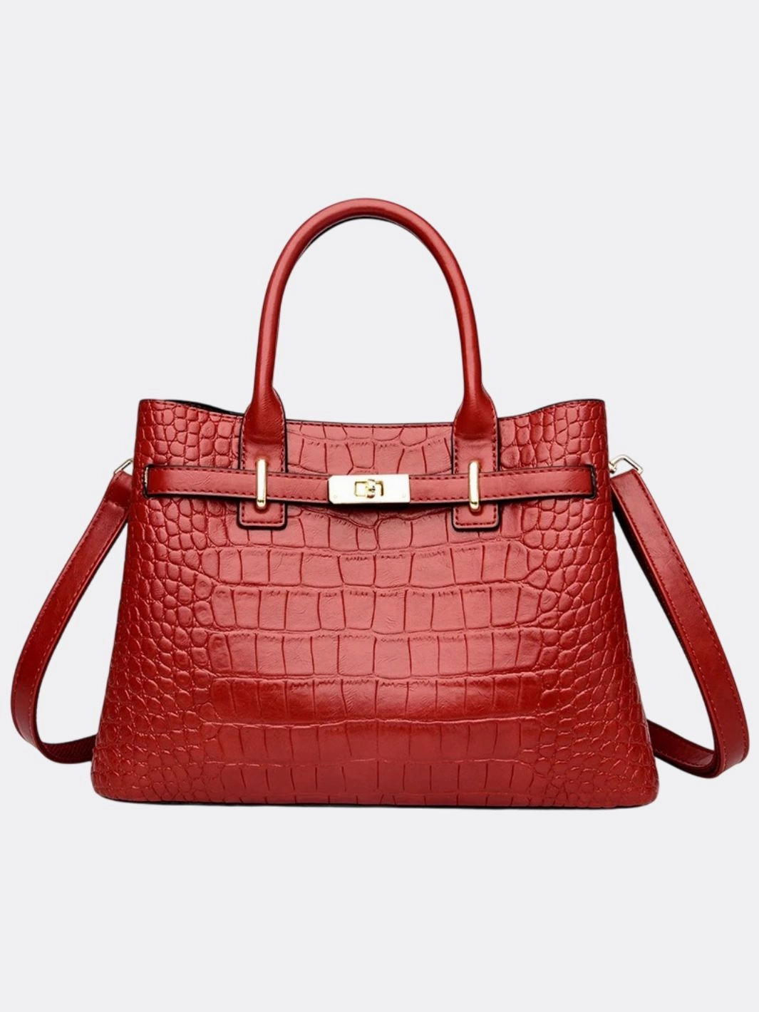 Soft Finish Modern Comfort Valencia Croc-Embossed Leather Tote ?C Structured Top Handle Bag with Lock Detail