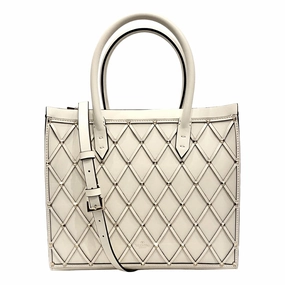 Compact Shape Practical Everyday Style Valentino Garavani Beehive Lattice Ivory Studded Leather Crossbody Tote