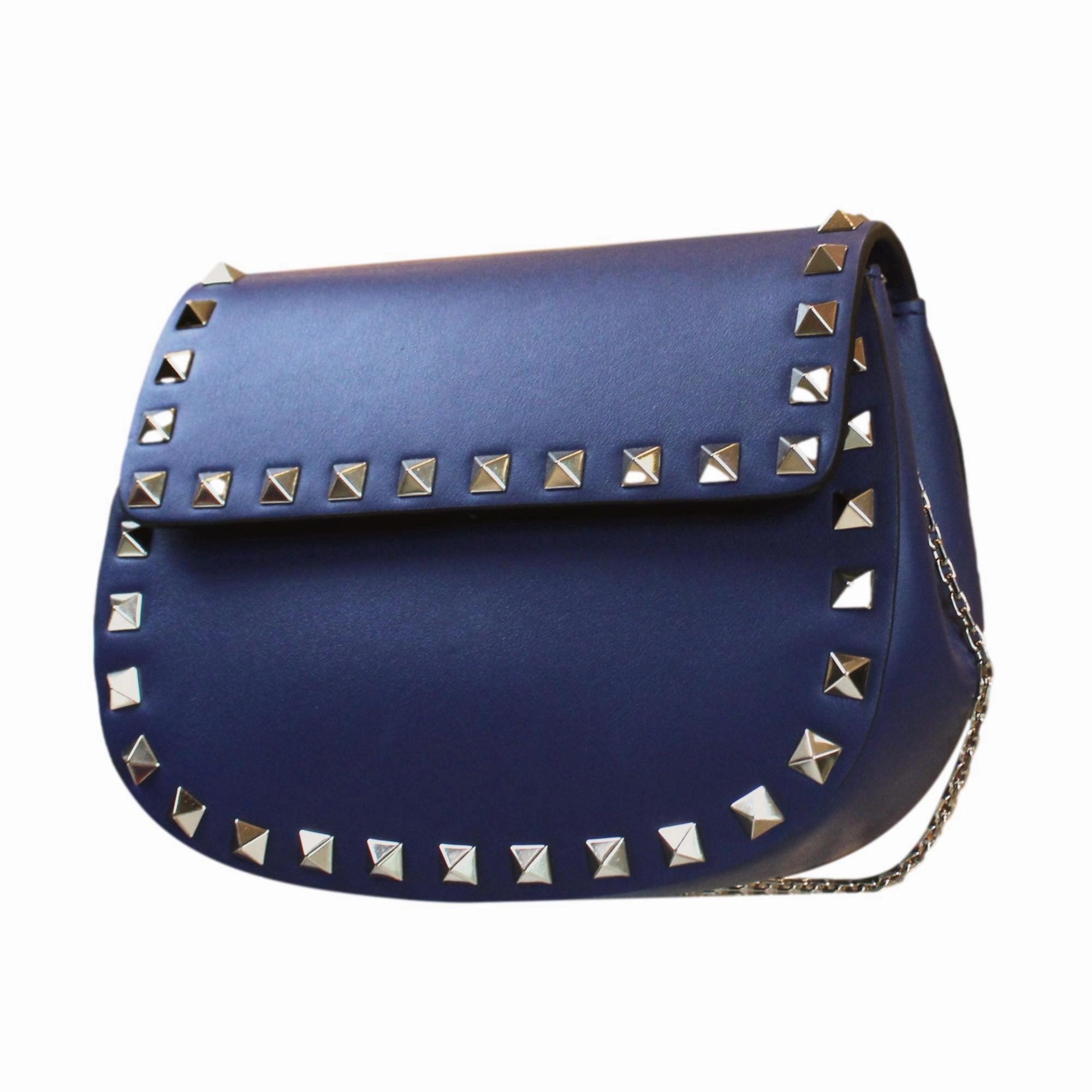 Classic buckle fastening Trendy Texture Valentino Garavani Rockstud Blue Leather Small Chain Crossbody Bag