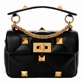 Lightweight structure makes carrying all-day wear comfortable Valentino Garavani Roman Stud Small Crossbody Bag Black Nappa Leather