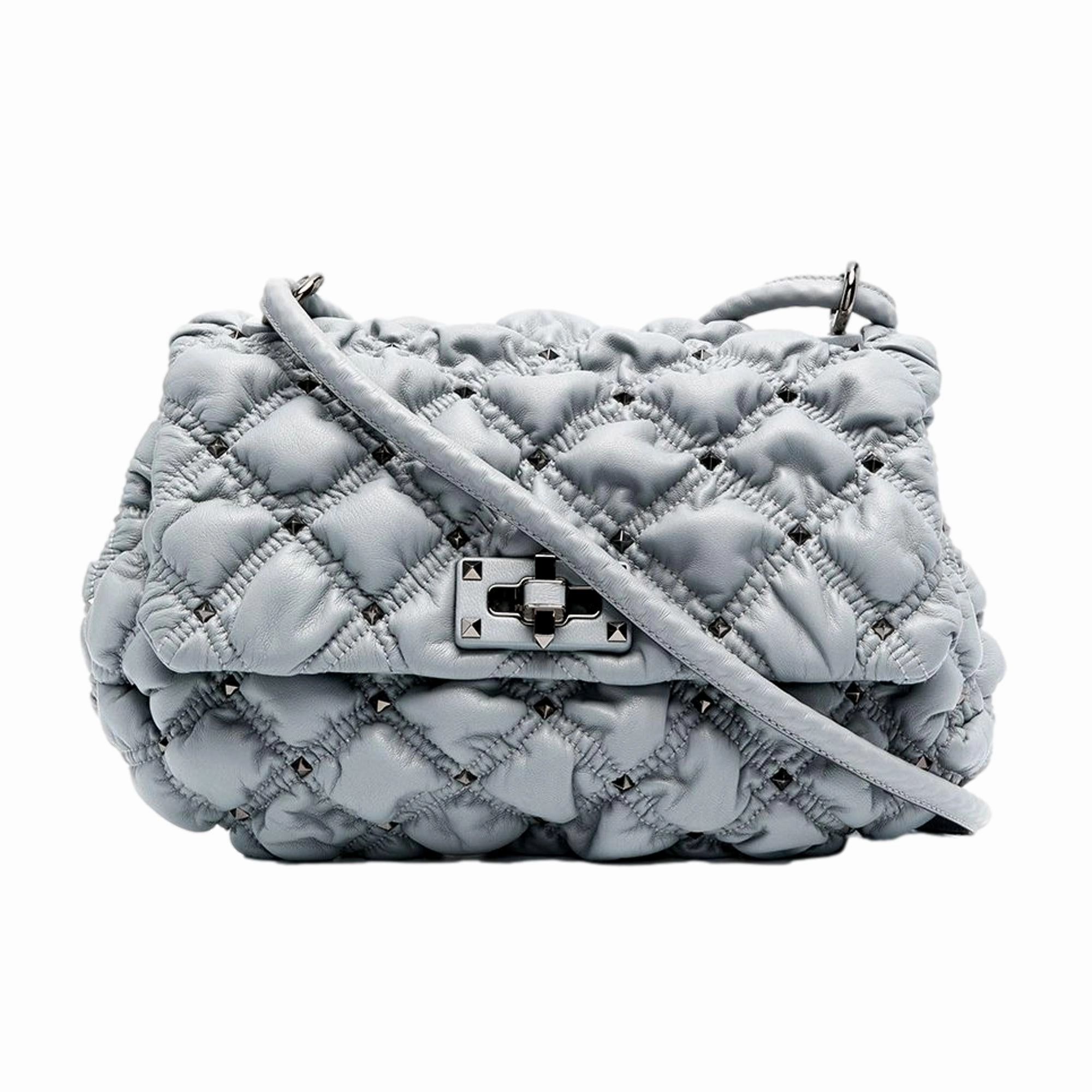 Urban Companion Valentino Garavani Spikeme Gray Studded Leather Medium Crossbody Bag