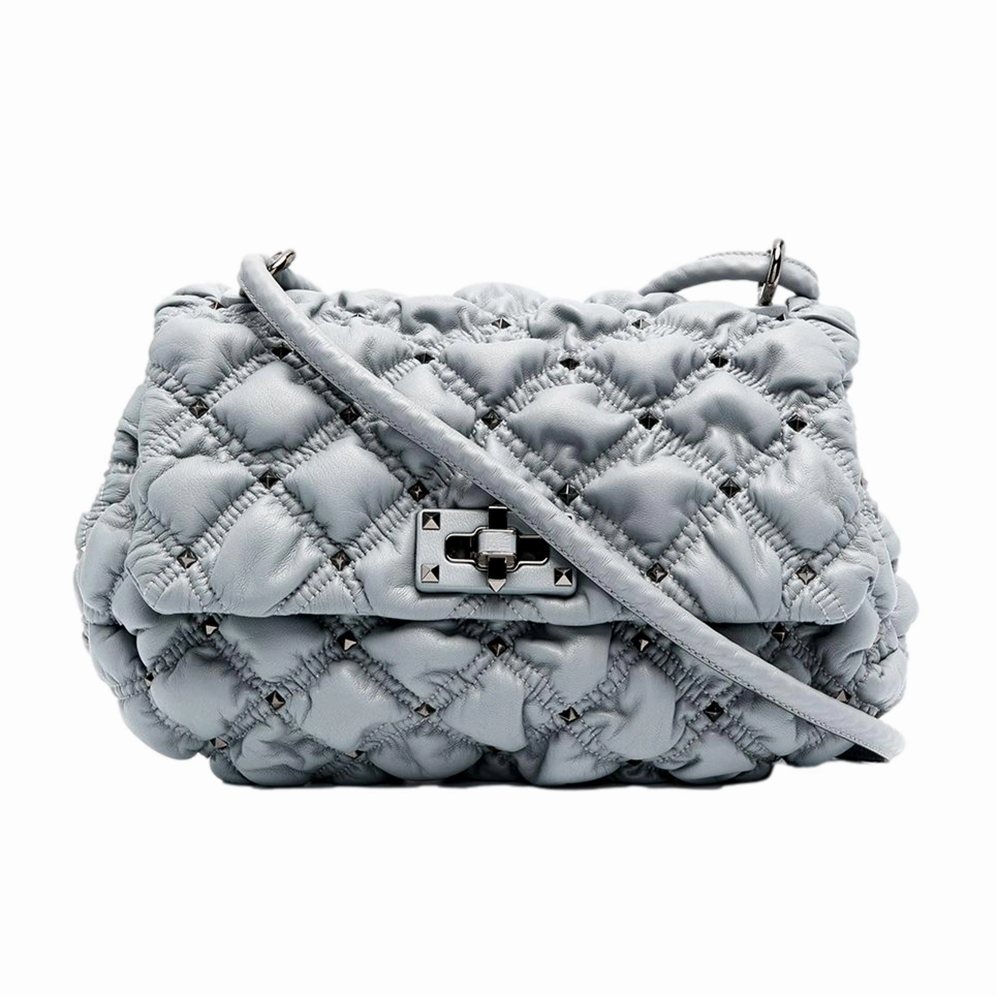 Artistic expression Valentino Garavani Spikeme Gray Studded Leather Medium Crossbody Bag