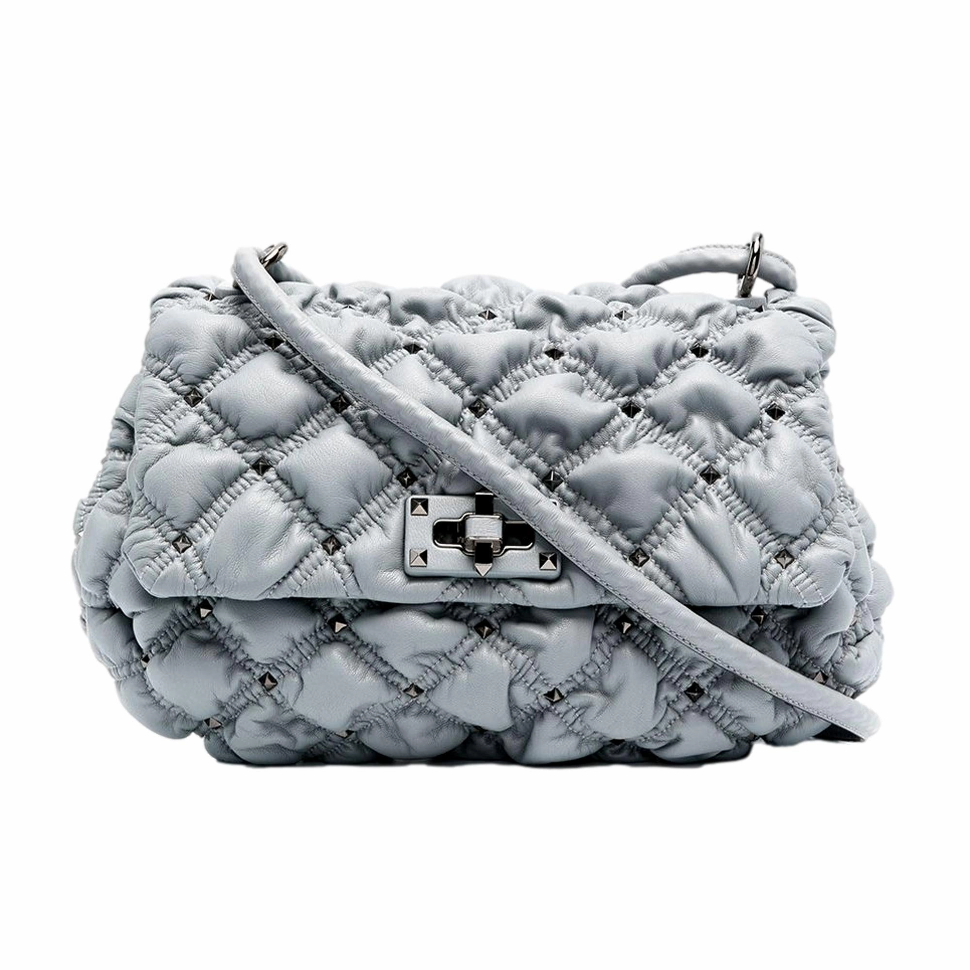 Keeps your hands free while providing easy access to essentials Urban Utility Valentino Garavani Spikeme Gray Studded Leather Medium Crossbody Bag