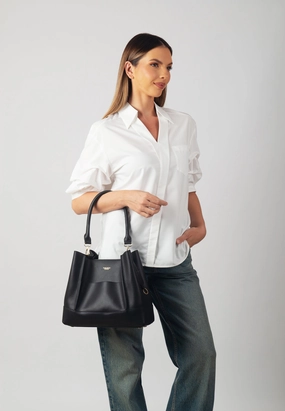 Practical Choice Velvet Genuine Leather Handbag (Black)