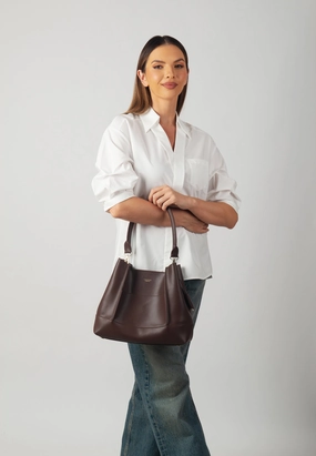 Stylish Edge Velvet Genuine Leather Handbag (Brown)