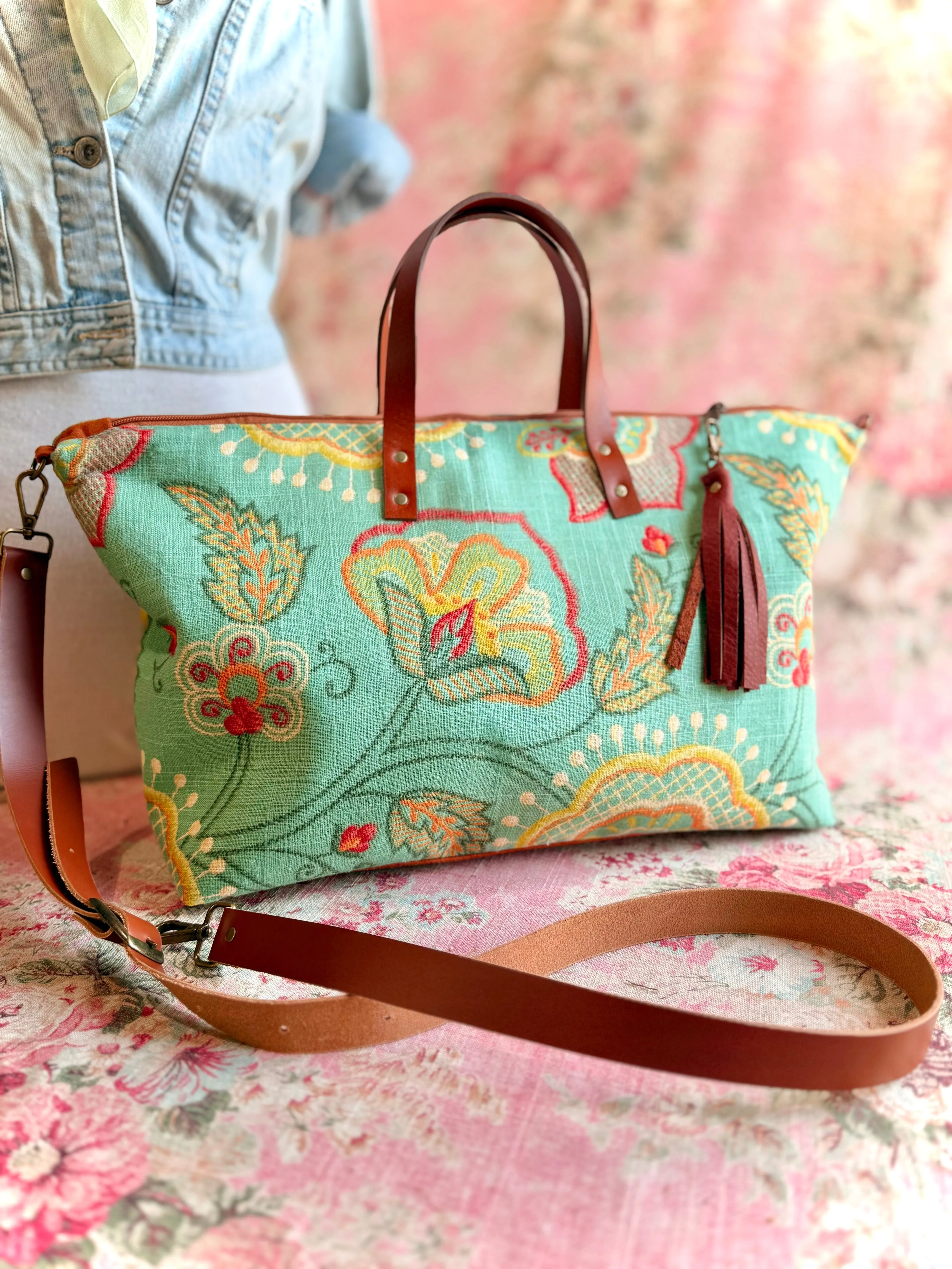 Smart Outfit Foldable Bag Verdant Bloom Buddy Bag w/ Accessories Zipper Pouch, USA-Made, Handmade Floral Travel Bag,