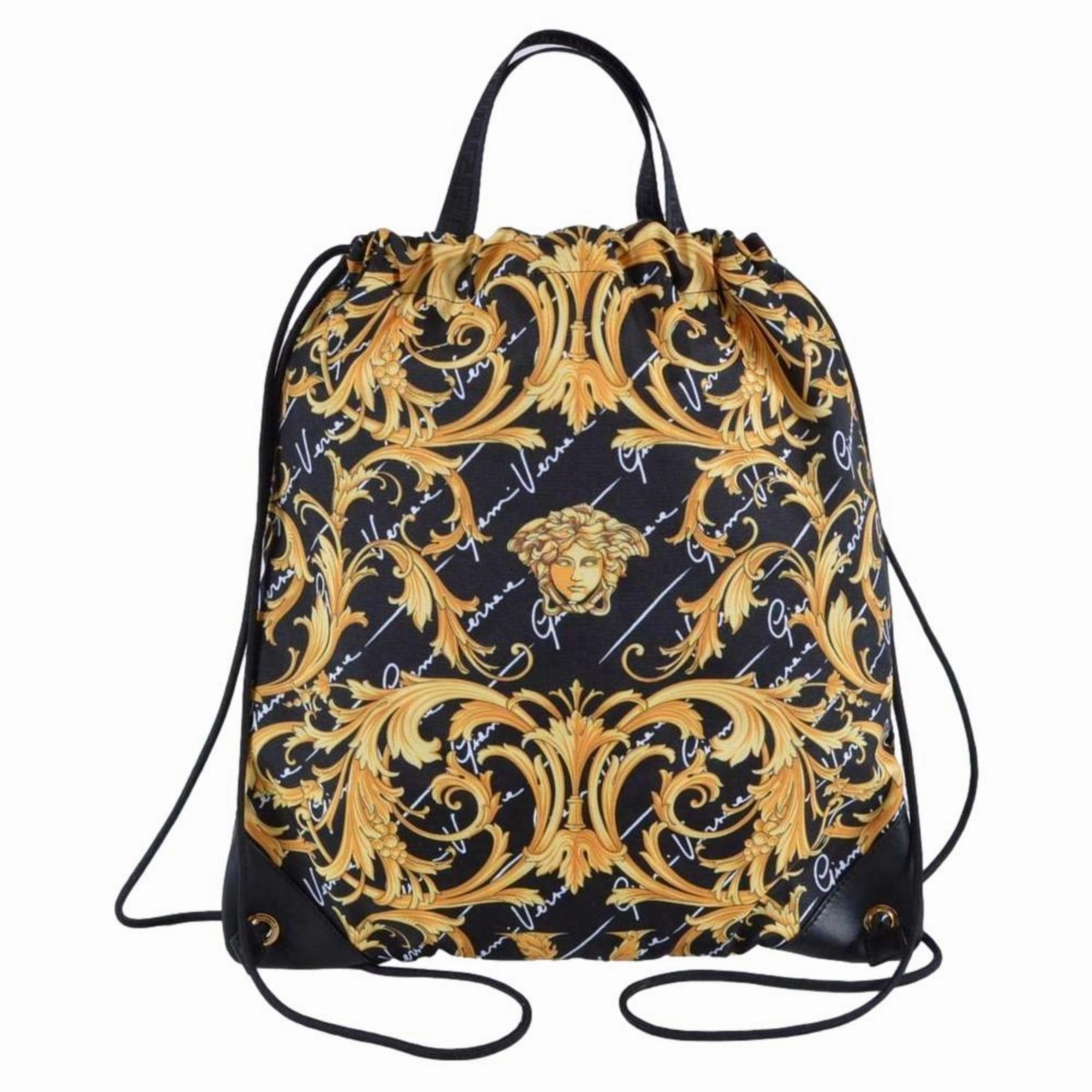 Versace Black Nylon Barocco Signature Print Drawstring Backpack Refined Look Dynamic Edge