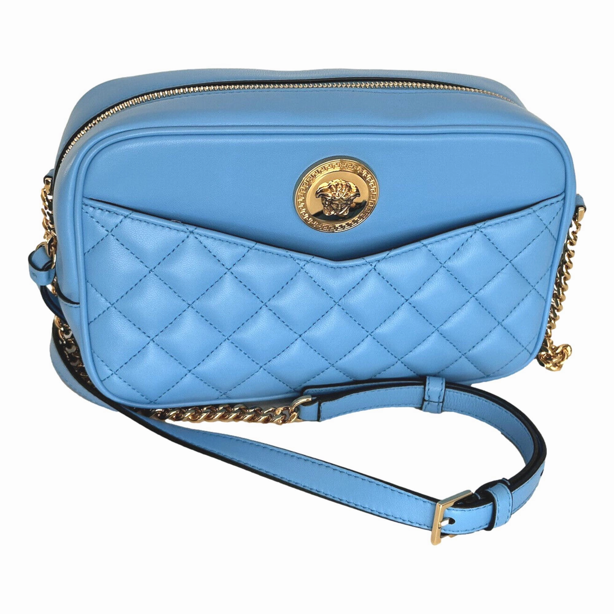 City Chic Versace La Medusa Blue Quilted Lamb Leather Medium Crossbody Bag