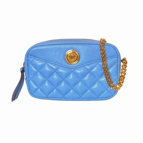 Versace La Medusa Blue Quilted Small Camera Crossbody Bag practical gear Practical Style