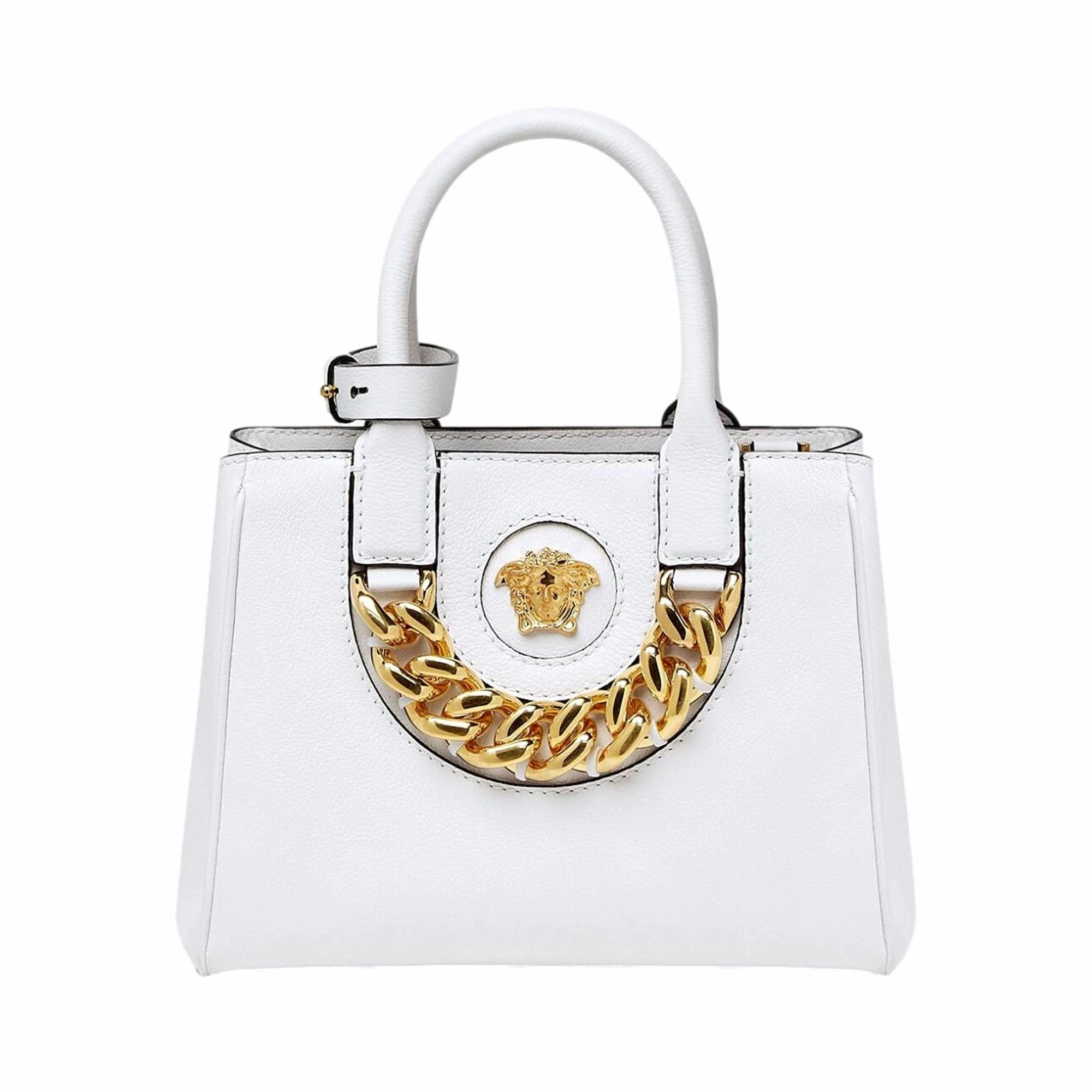 Work Bag Reusable Routine Versace La Medusa Gold Plaque White Leather Small Crossbody Tote Bag