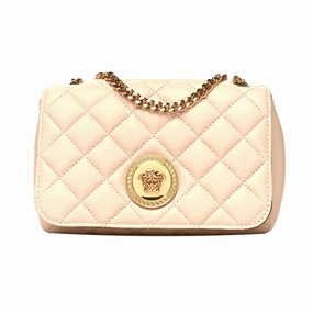 Versace La Medusa Nappa Quilted Beige Leather Chain Small Crossbody Bag Flexible Storage Outfit Hero