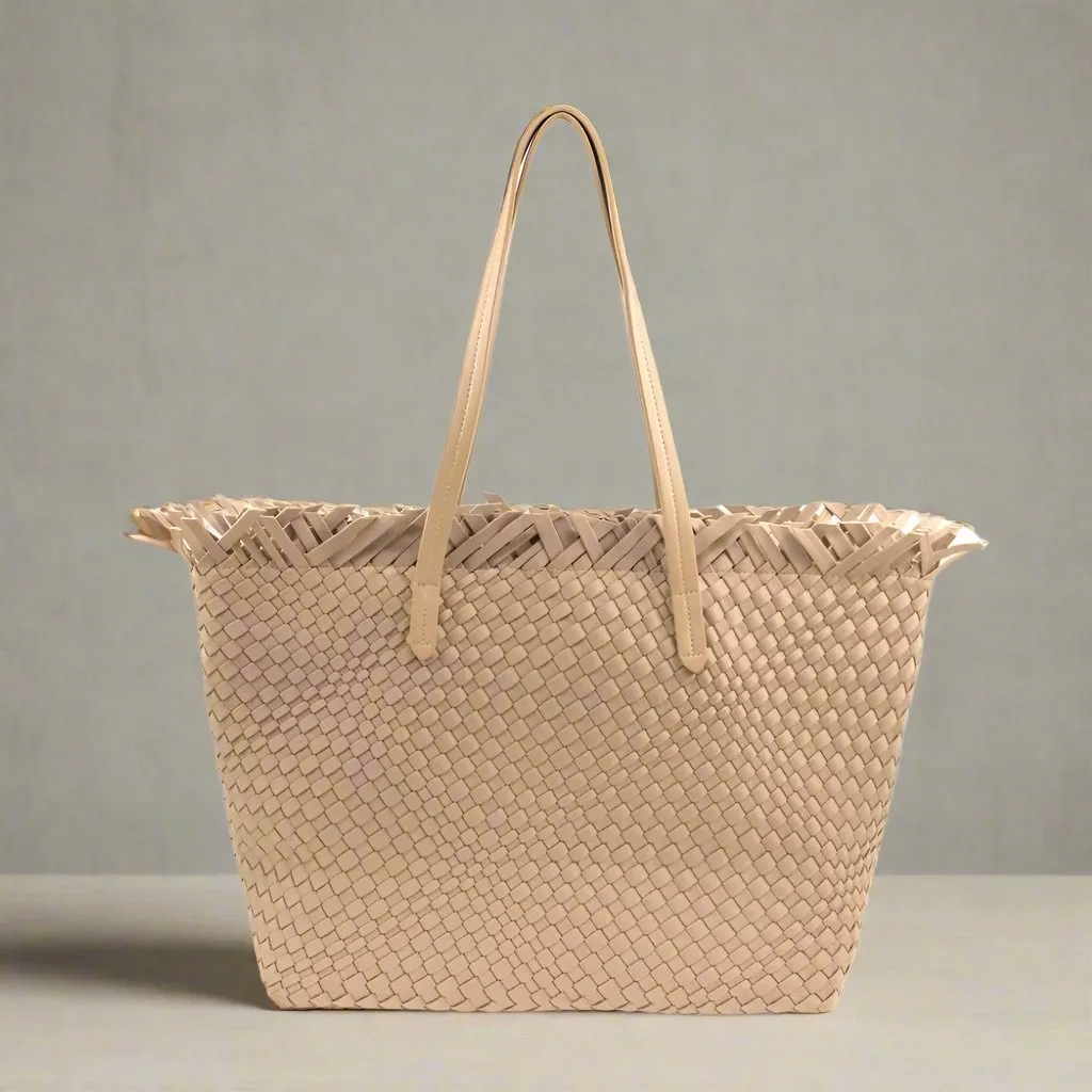 Textured fabric tote Gracie Beige Fringe BC Bag Tote