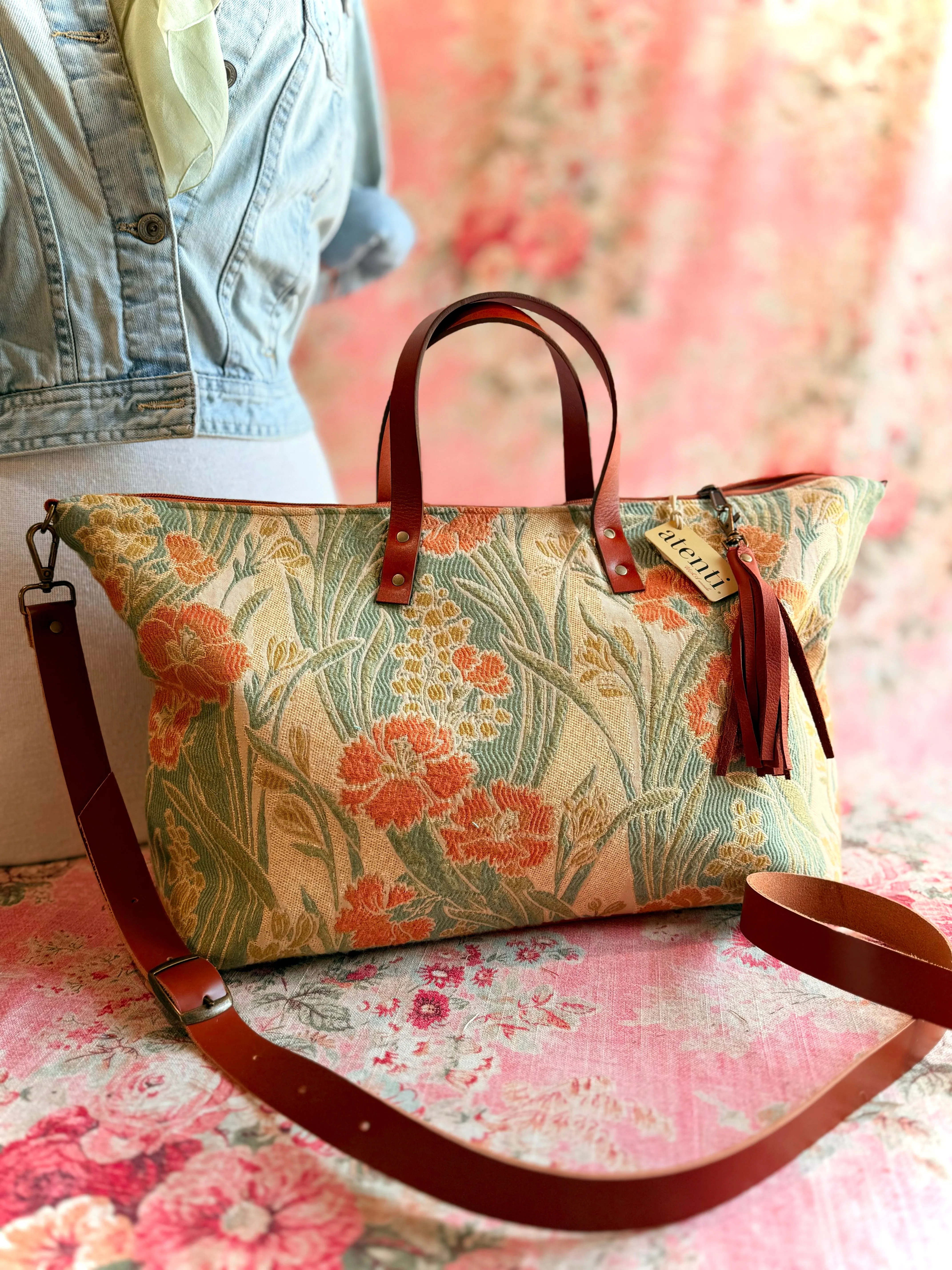 Gatsby Buddy Bag Tote ?C Handmade USA Vintage Floral Garden Bag Casual Activity Smart Design