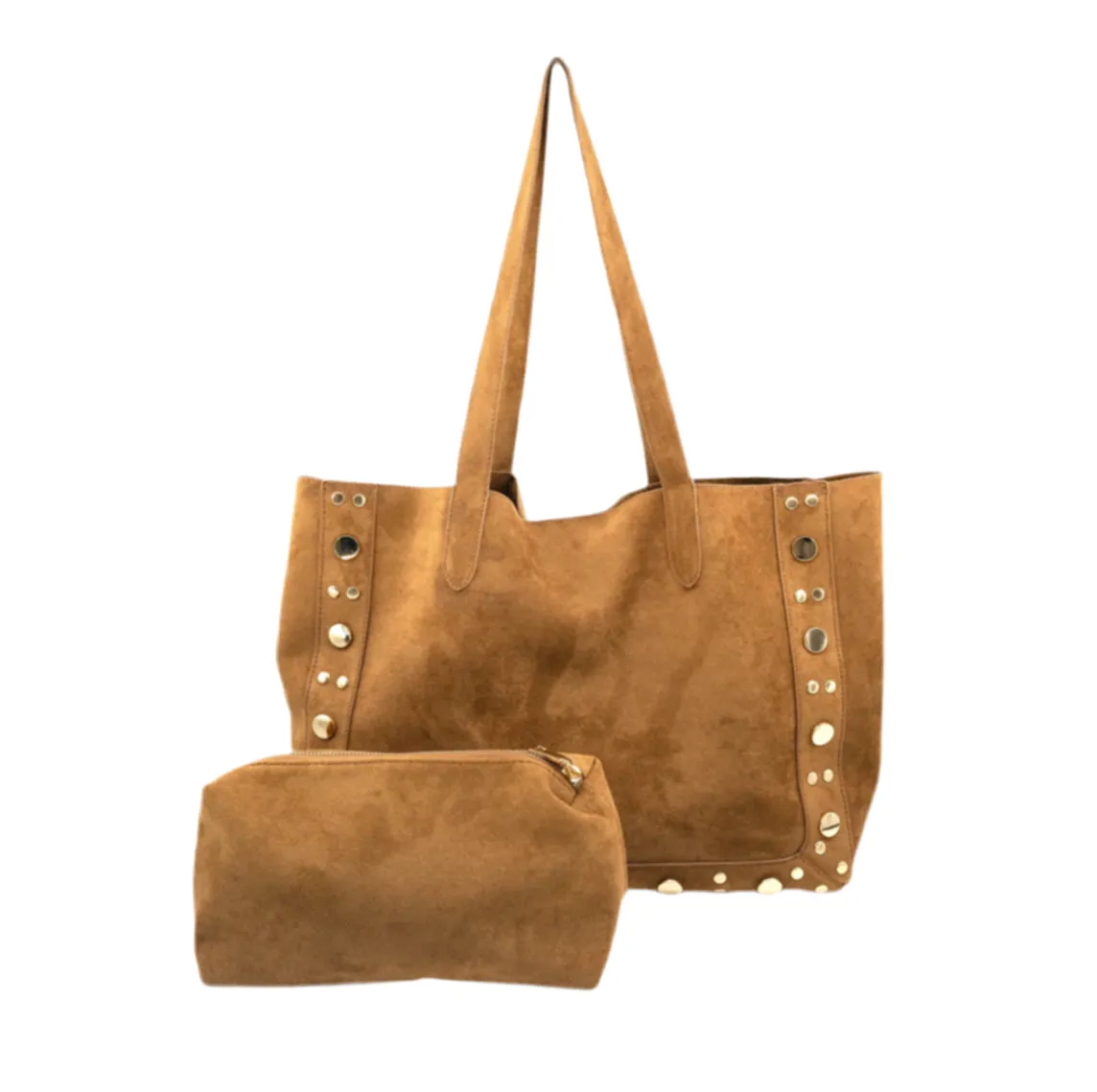 Weekend Ready Formal Gathering Bowen Tan Suede Large BC Bag with Studs