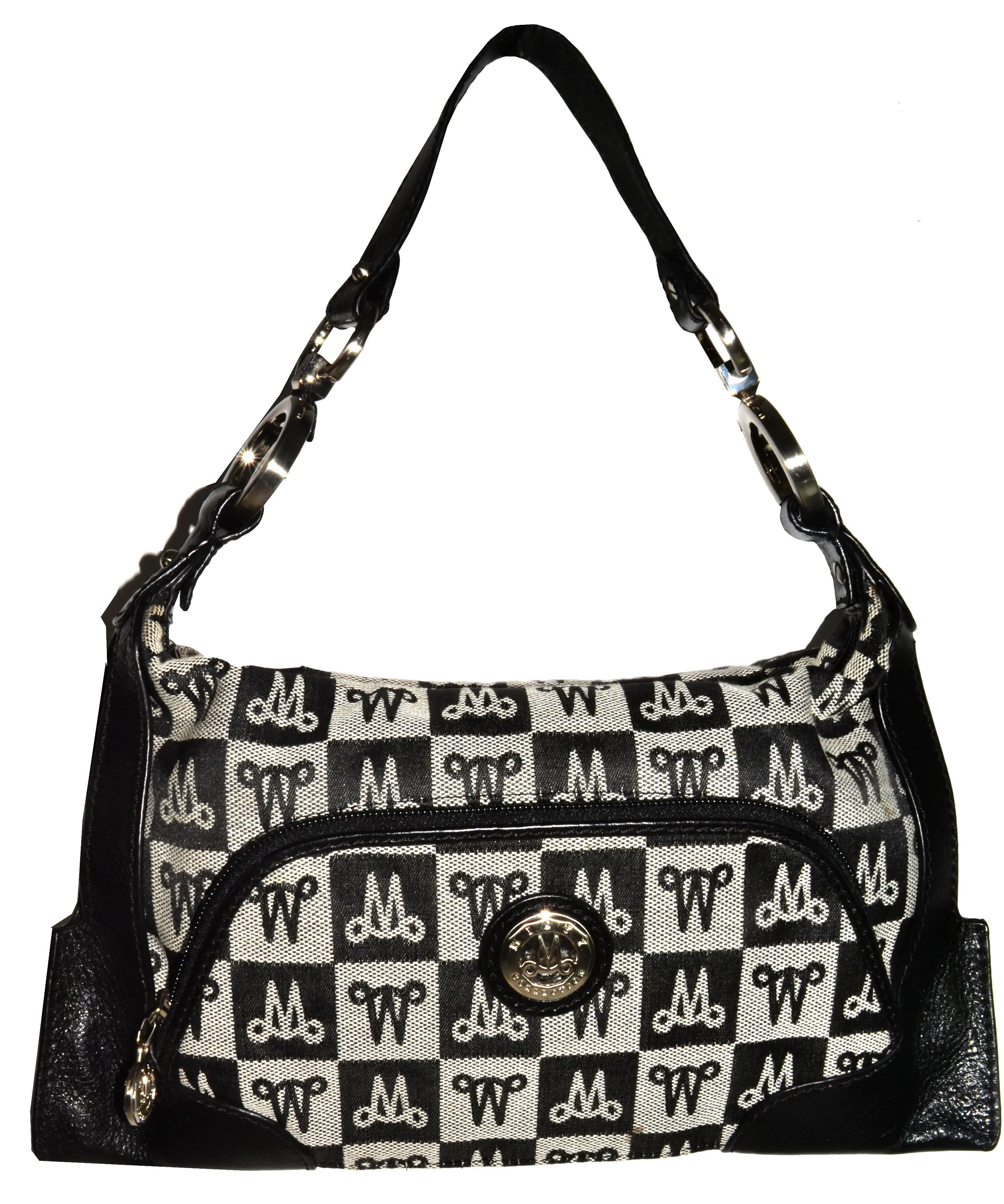 Balanced Design Bold fashion tote Misty Genuine Cowhide Leather Monogram Shoulder Bag with Front Pocket  [Made in Italy]