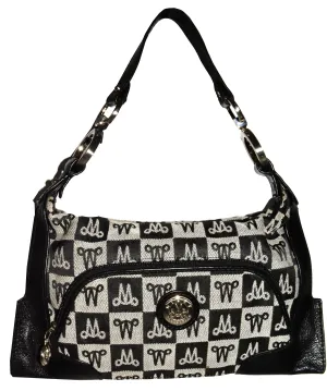 Balanced Design Bold fashion tote Misty Genuine Cowhide Leather Monogram Shoulder Bag with Front Pocket  [Made in Italy]