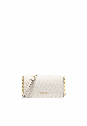 Functional compartments to keep your belongings neat and organized Soft Leather Texture Michael Kors Jet Set Medium Crossbody Bag Signature Logo In Light Cream Multi 35F5GTVC8B
