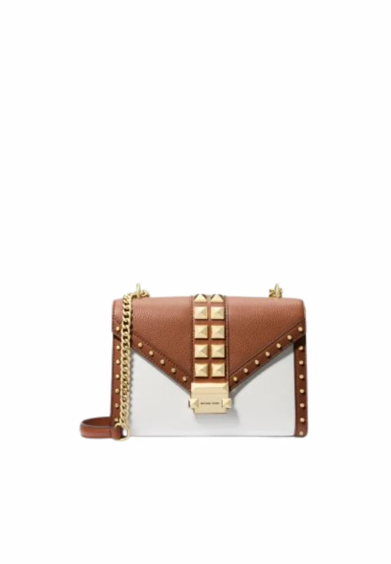 Michael Kors Whitney Medium Two-Tone Studded Convertible Crossbody Bag In Luggage Multi 35S5GWHL6L An ideal bag for staying organized and hands-free