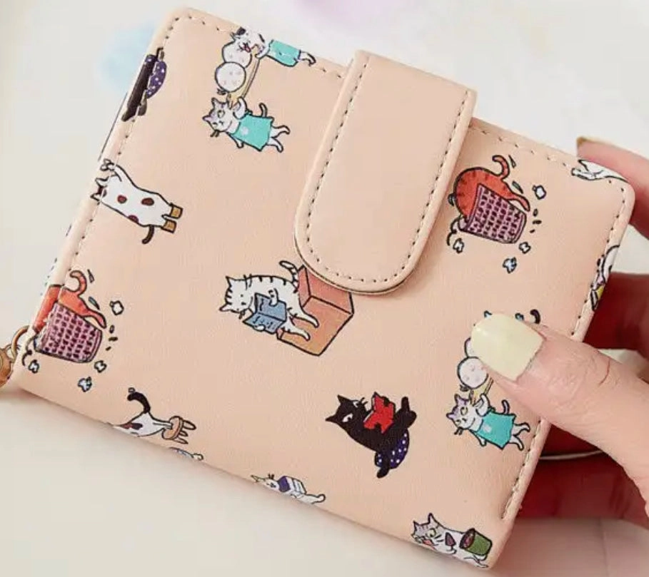 Cartoon Cats Doing Stuff - Wallet Small Daily Storage Urban Mobility