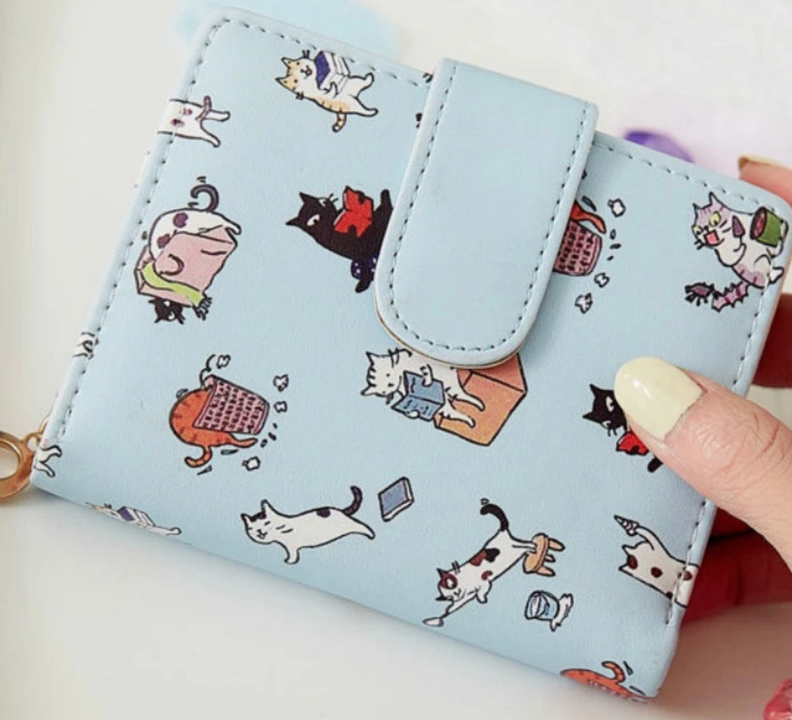Cartoon Cats Doing Stuff - Wallet Small Classic Utility Secure Storage