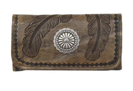 Soft Leather American West Handbag Sacred Bird Collection: Leather Tri-Fold Western Wallet
