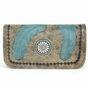 Compact Innovation American West Handbag Sacred Bird Collection: Leather Tri-Fold Western Wallet