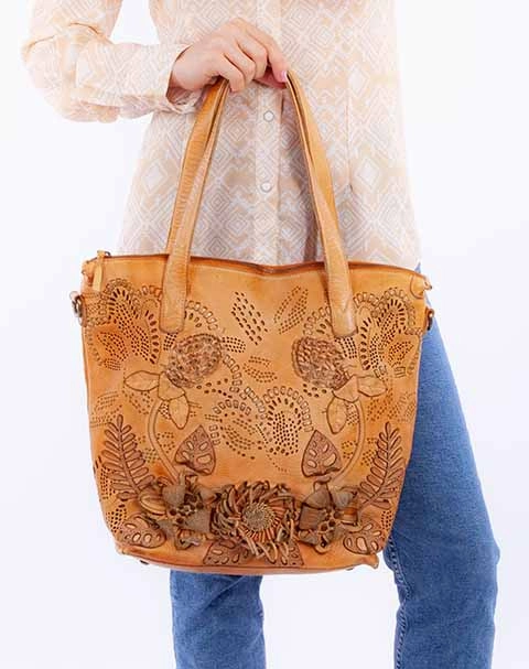 Western Shoulder Bag Leather Floral Bucket High Quality