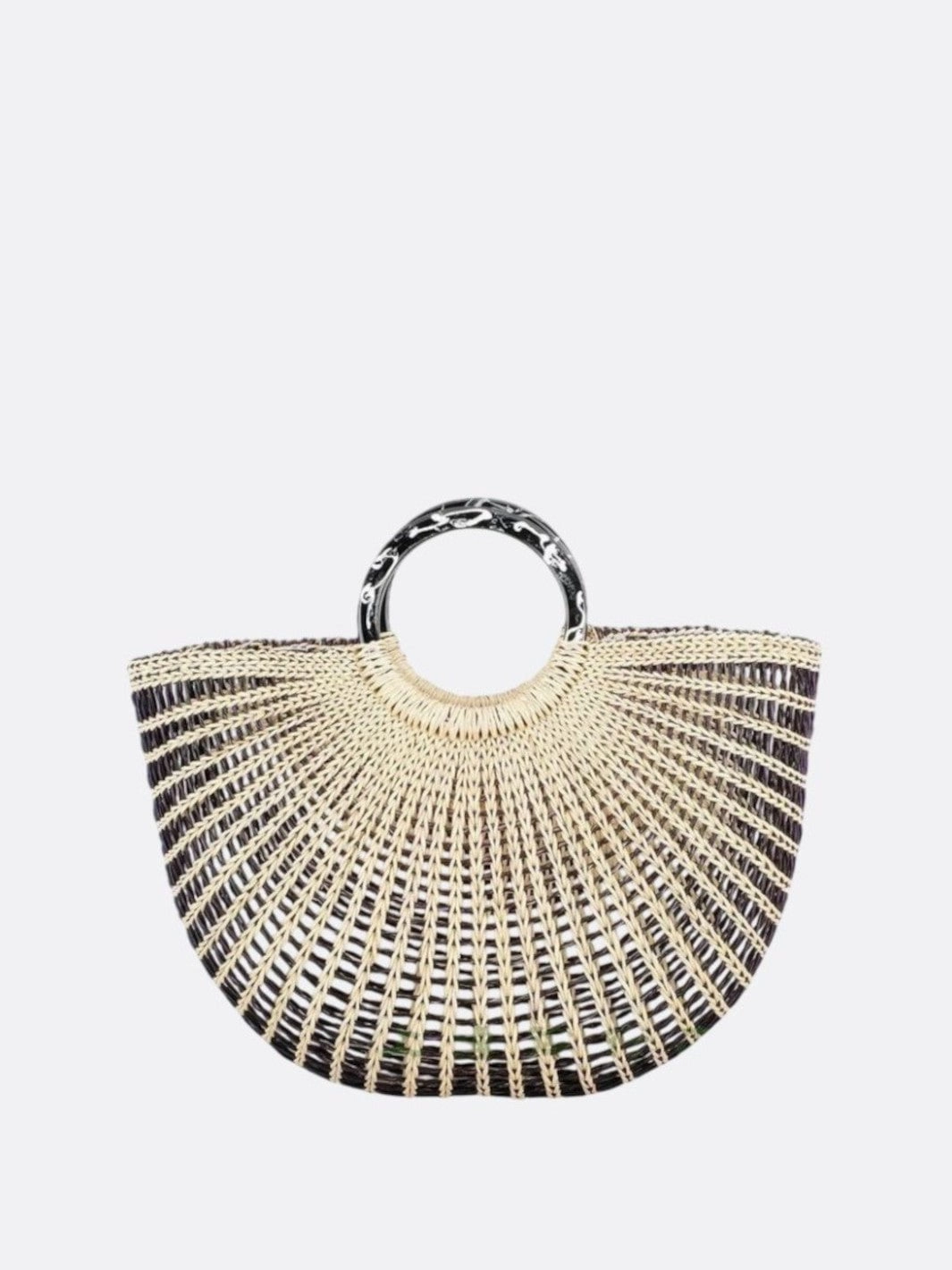 Eco conscious Woven Half-Moon Tote Bag ?C Handcrafted Straw Arc Purse with Ring Handles
