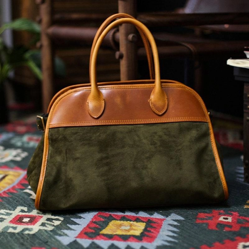 Daily Carry Gear Handcrafted Italian Cowhide Leather Handbag, Velvety Soft Suede Leather Domed Satchel,  Leather Laptop Bag, Weekend Bag, Christmas Gift