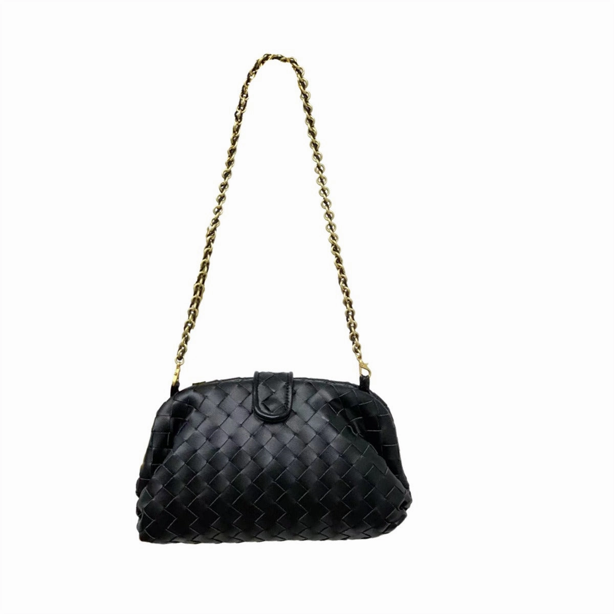 Veyndra | Black Woven Leather Chain Bag ?C Elegant & Chic Soft Outline Urban Outfit