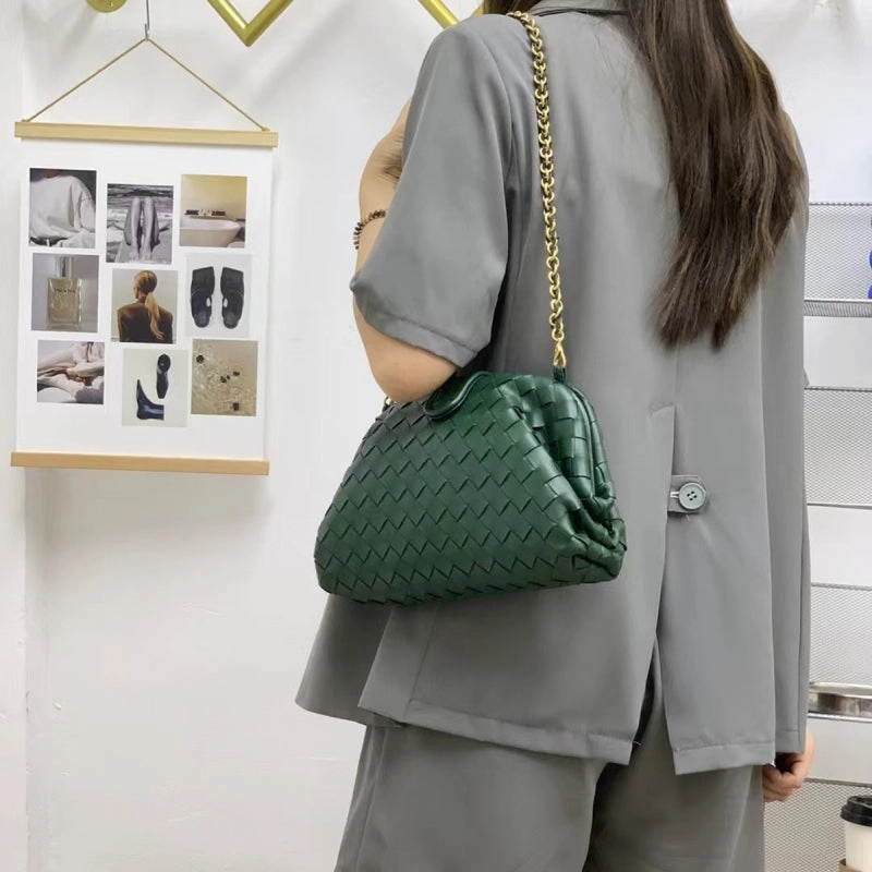 Holiday Outfit Veyndra | Black Woven Leather Chain Bag ?C Elegant & Chic