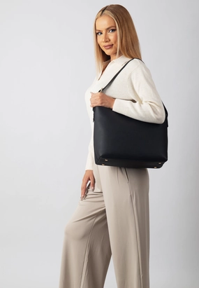 Victoria Genuine Leather Handbag (Black) Compact Storage Functional utility