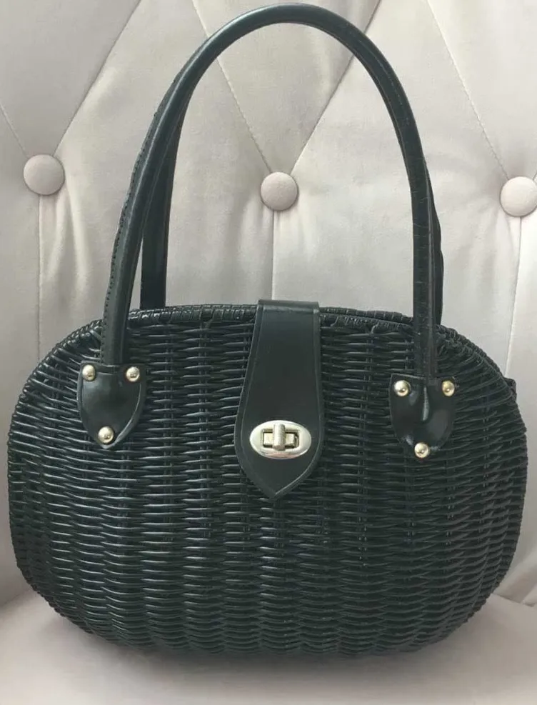 Evening Look Vintage Black Wicker Handbag