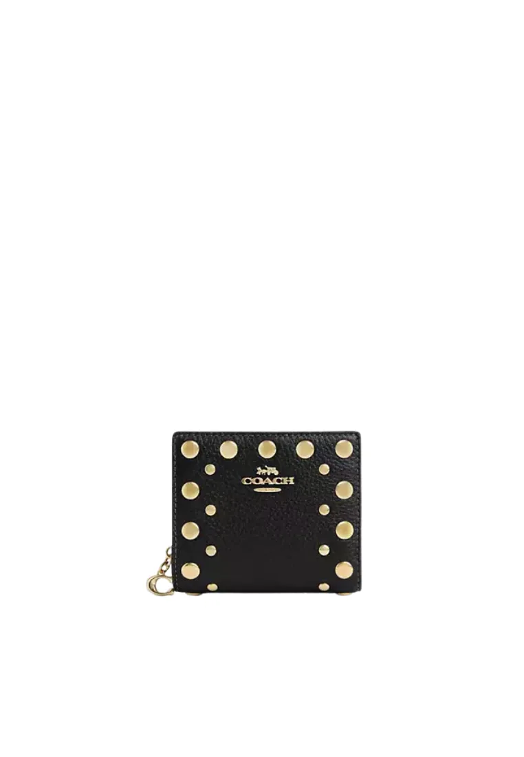 Coach Snap Wallet With Rivets In Black Cap09 Refined Surface