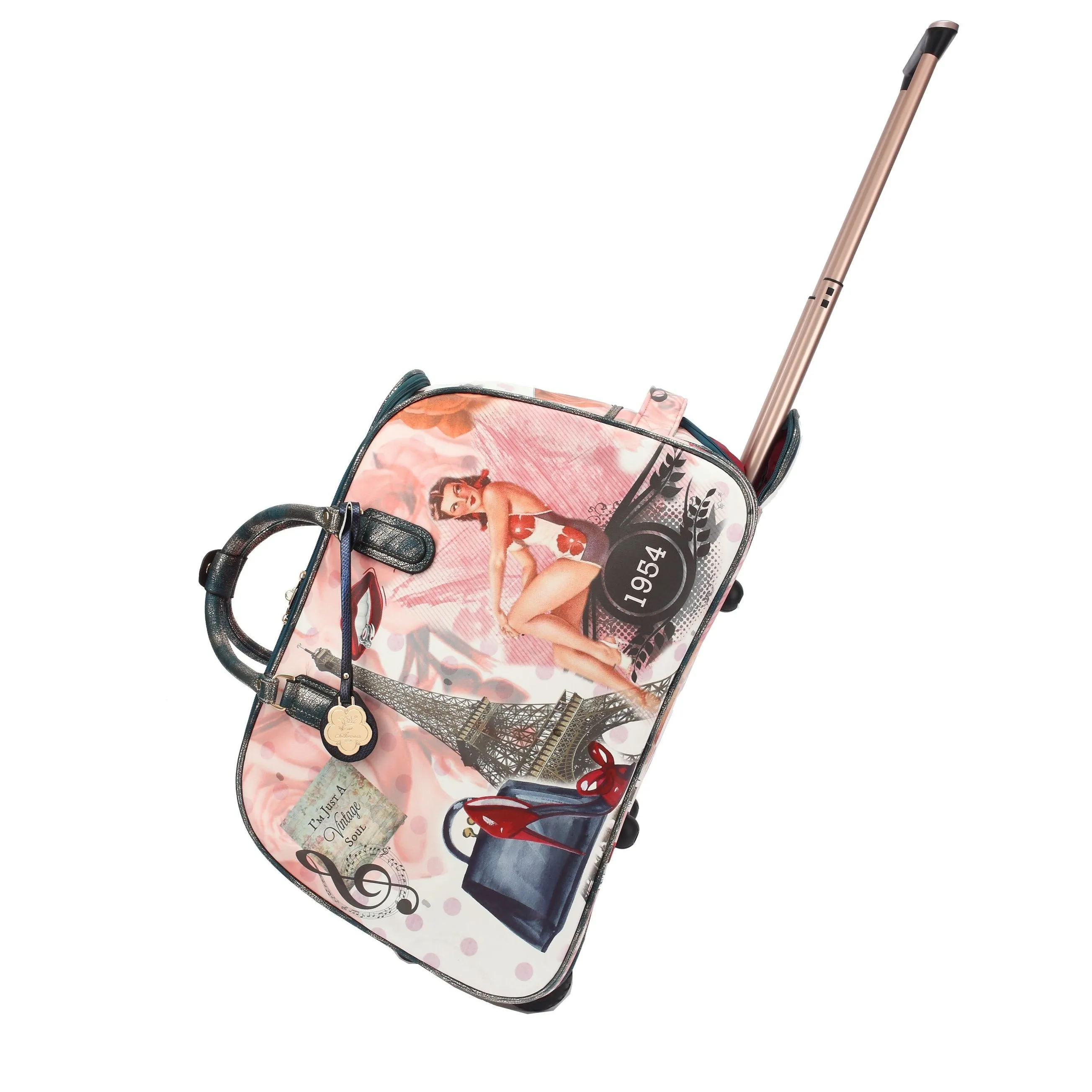 Vintage Soul Vegan Leather Duffle Bag W/Wheel Elegant Heritage