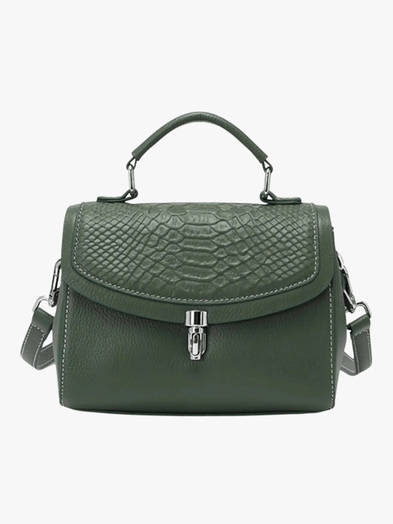 Travel Outfit Valeria | Luxe Green Croc-Embossed Leather Satchel ?C Bold & Sophisticated