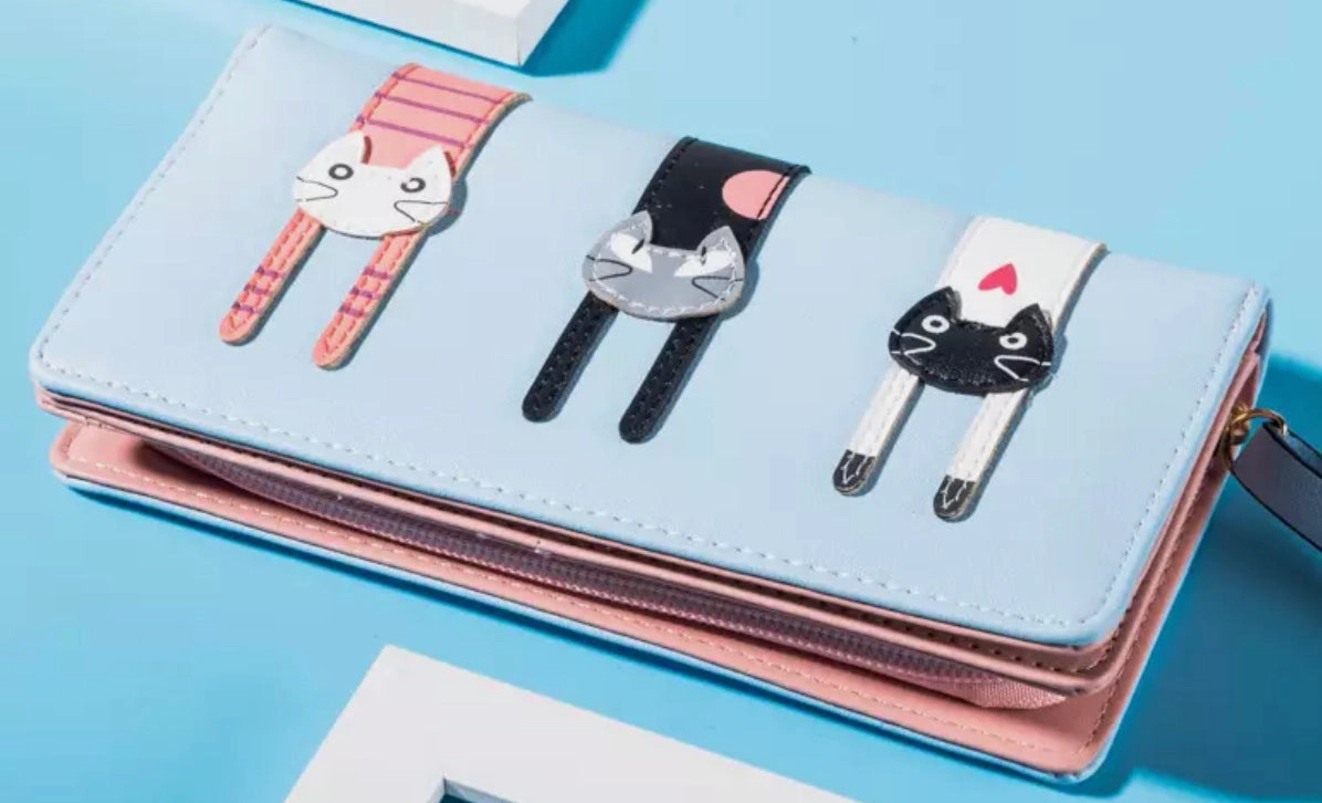 Sleek Utility Wallet - Stretching Kitties - Large