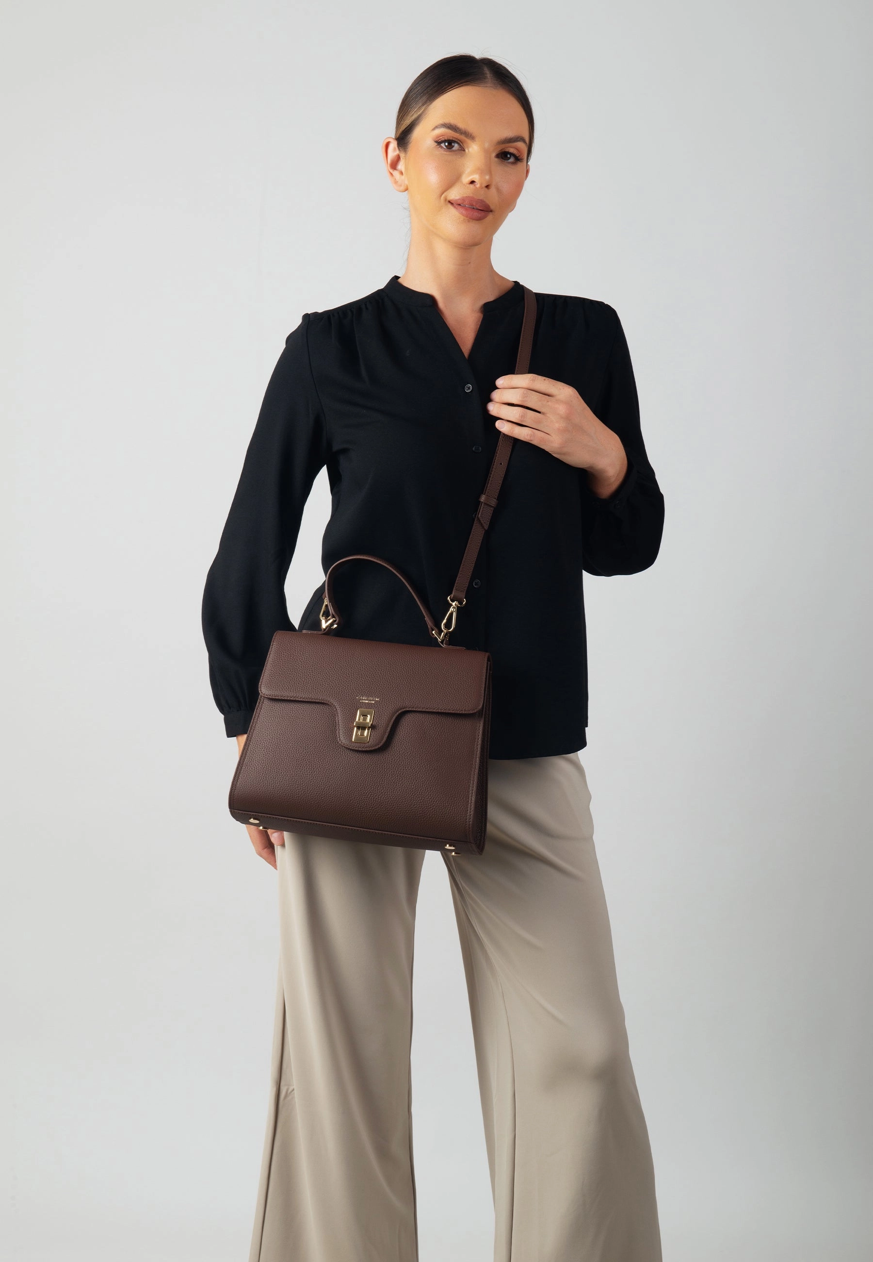 Estelle Genuine Leather Handbag (Brown) Simple Lifestyle Lightweight Organizer