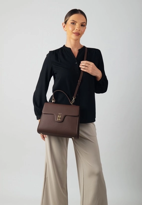 Estelle Genuine Leather Handbag (Brown) Simple Lifestyle Lightweight Organizer