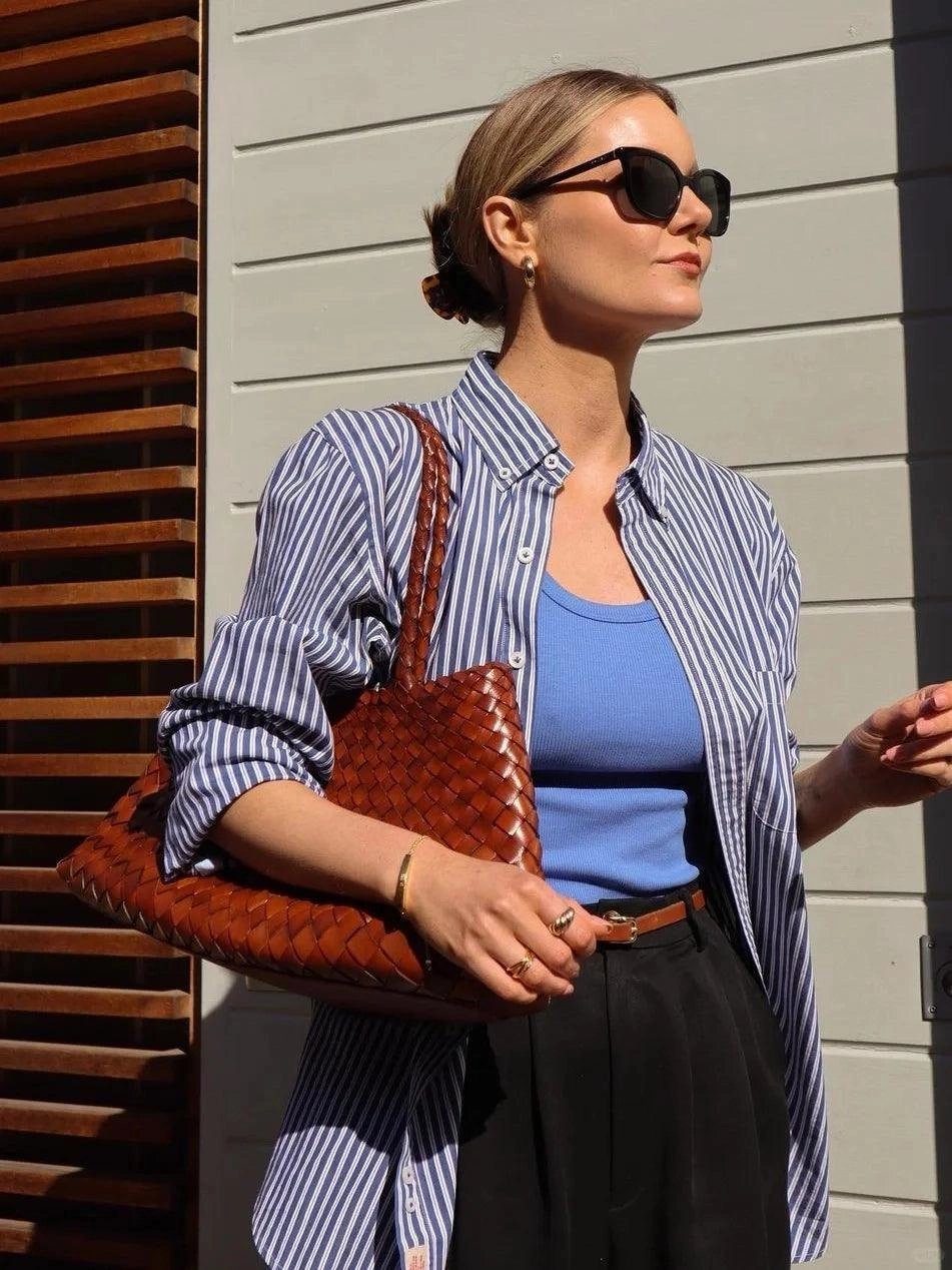 Italy Leather Woven Bag Hobo Trapezoidal Bag | New Style Summer Beach Bag Full Grain Leather Triple Jump Bamboo HandBag, Handcrafted Basket Bag Smart Comfort