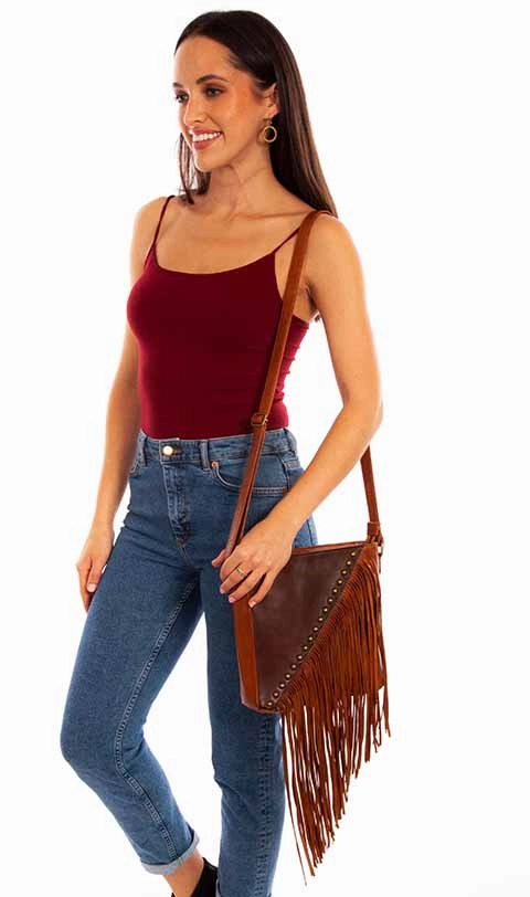 Portable Solution Western Shoulder Bag Crossbody With Fringe And Studs