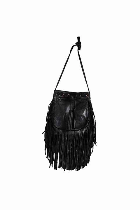 Western Shoulder Bag with Top Cinch Tie, Tassels, Fringe Minimalist Aesthetic