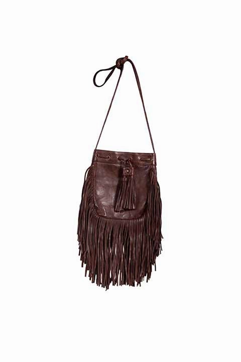 Western Shoulder Bag with Top Cinch Tie, Tassels, Fringe Compact Storage Outdoor Everyday