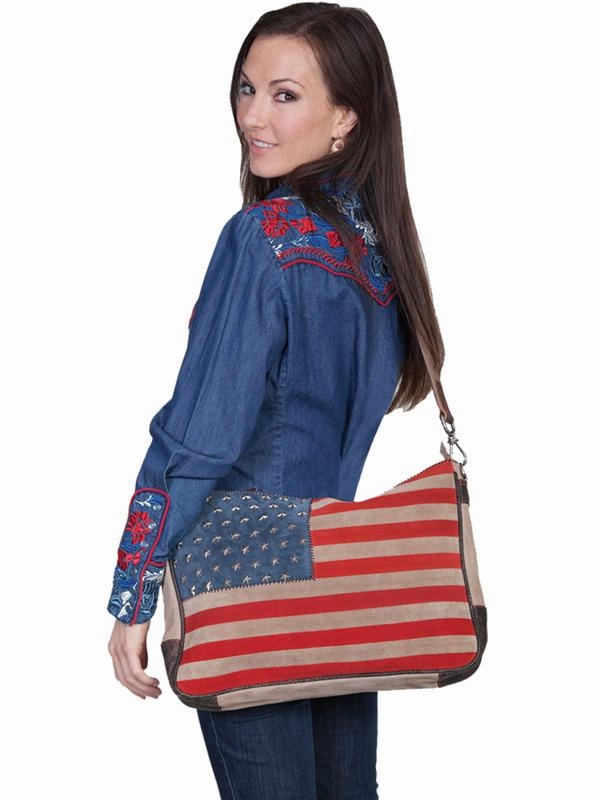 Practical Everyday Western Stars and Stripes Leather Shoulder Handbag