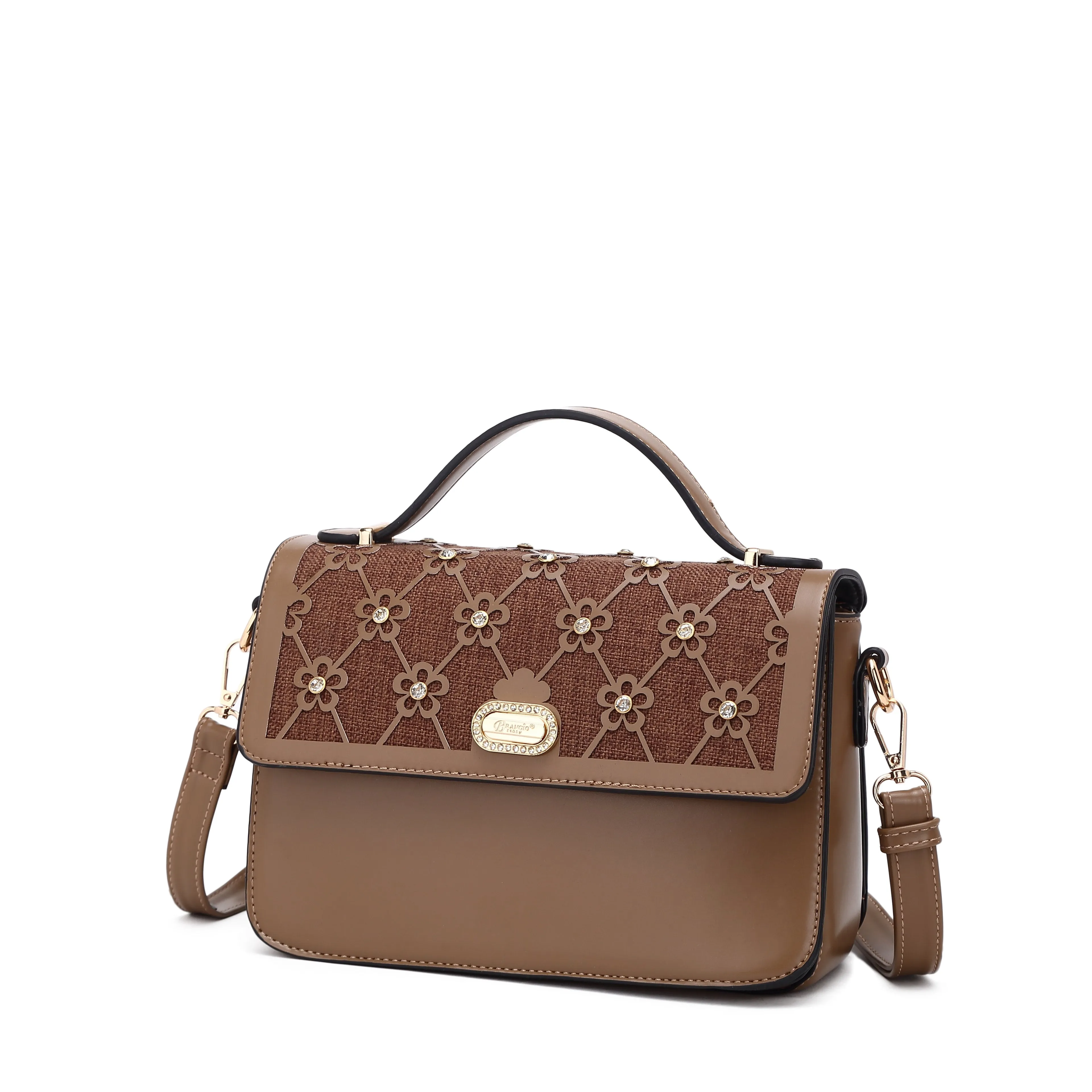 Suede Touch Neutral Tone Wildflower Handmade Crossbody Satchel Evening Bag