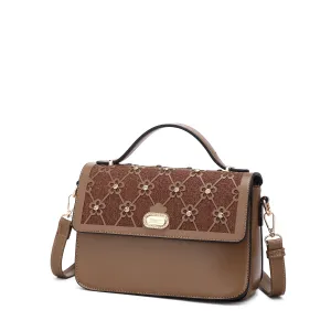 Suede Touch Neutral Tone Wildflower Handmade Crossbody Satchel Evening Bag