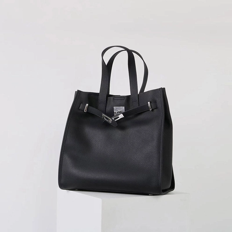 Sleek Design Women's Vintage Top Grain Leather Tote Bag with Silver Hardware